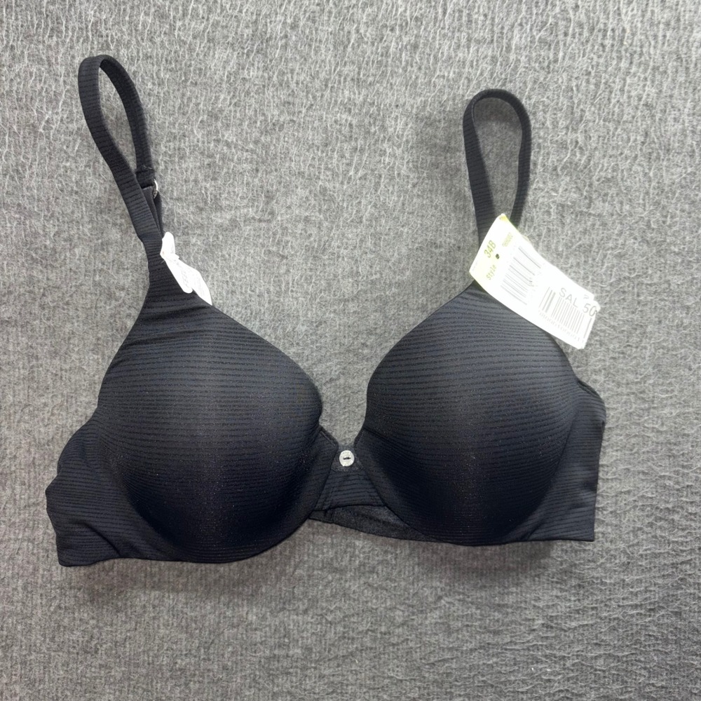 Hanes T-Shirt Soft Underwire Bra Stripe Black DHHU02 34B NWT